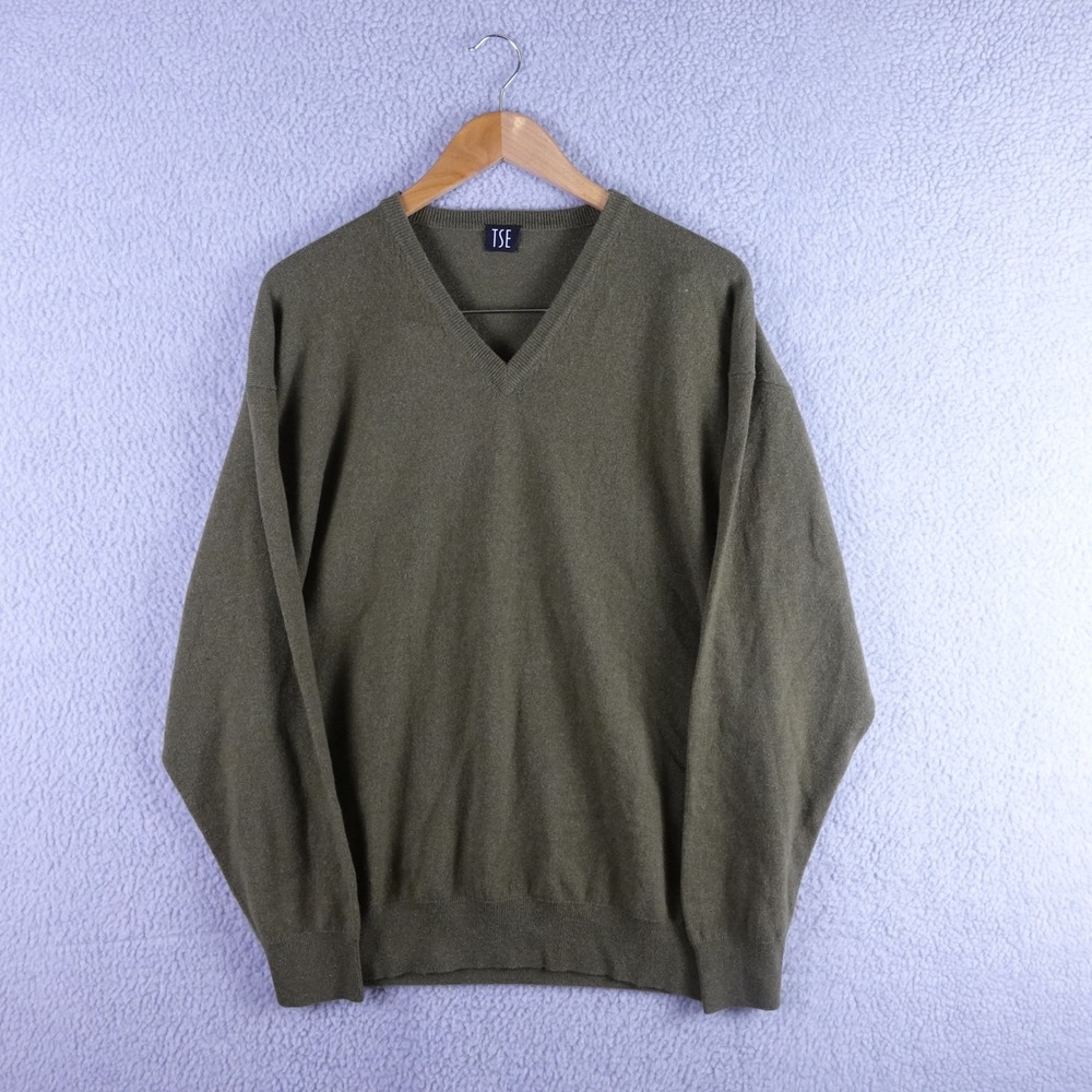 TSE Mens 100% Pure‎ Cashmere V-Neck Sweater Olive Green Size XL 5